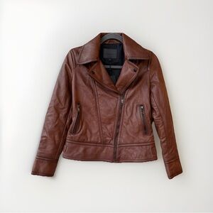 Massimo Dutti Women's Leather Biker Moto Jacket S Brown Versatile Timeless NWT